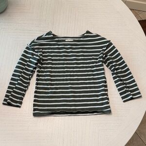 Madewell Women’s Green and White Striped Long Sleeve Sweater
